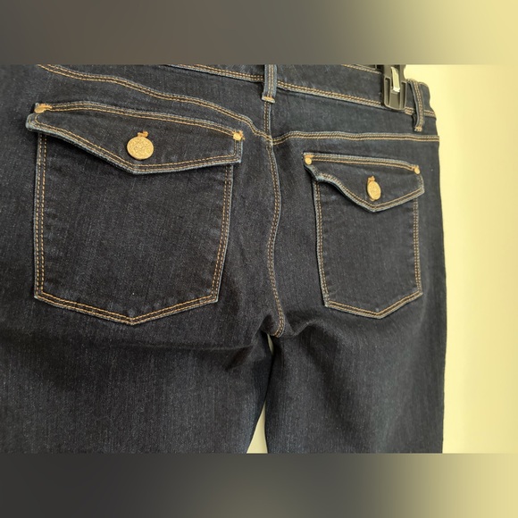 White House Black Market WHBM Dark Blue Skinny Flare Jeans, Size 10 - Picture 4 of 14